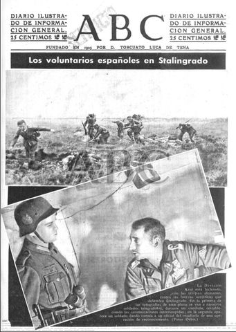 Portada del ABC del 4 de noviembre de 1942, donde se informa que los voluntarios españoles están luchando en la ciudad