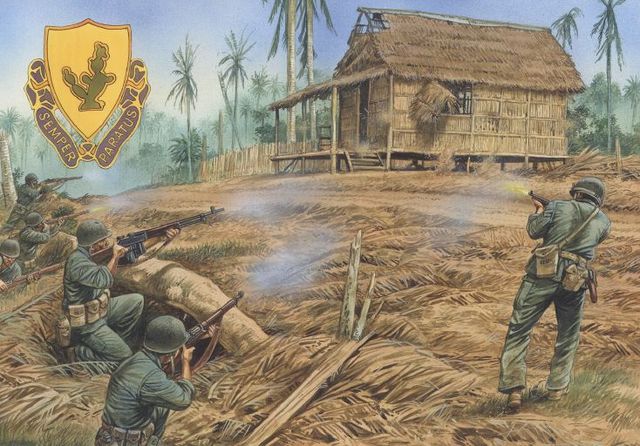 Unidad del 12th Cavalry luchando en Leyte. Noviembre 1944