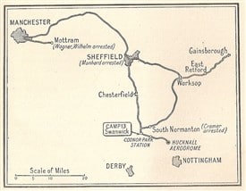 Mapa que muestra las rutas de escape de von Werra y sus compañeros